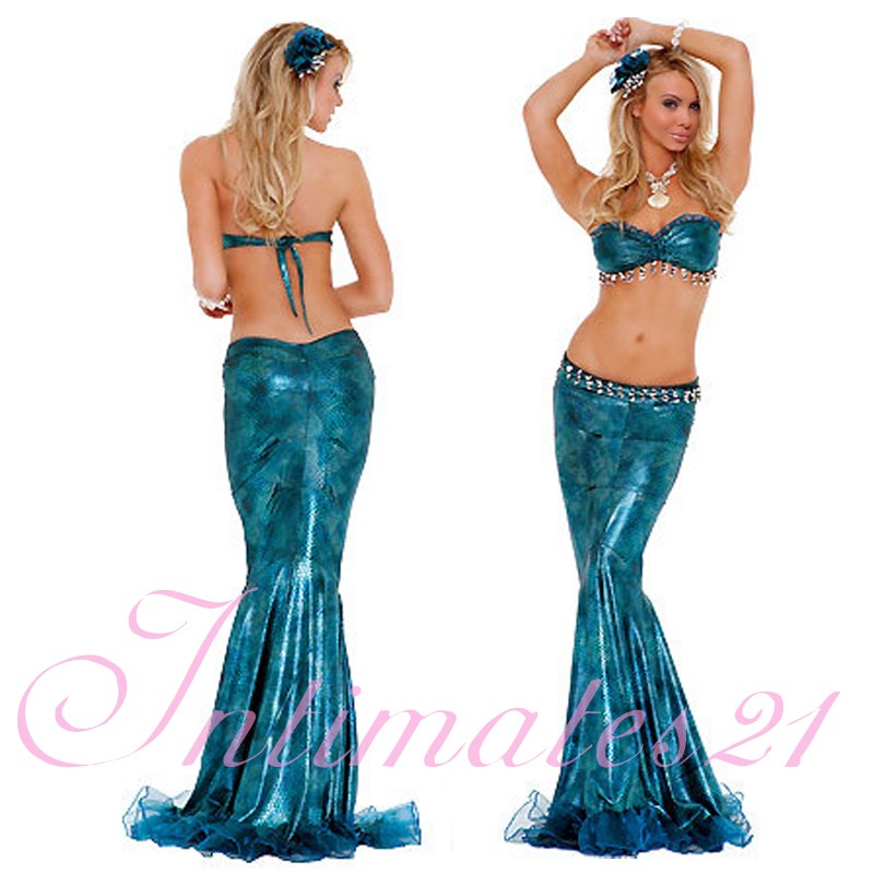 Deluxe Mermaid Costume Set Foil Bra Top + Skirt Fancy Party Dress @ 