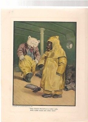 Original Print Teddy Bear In Rubber Suits From 1906 Book Roosevelt 