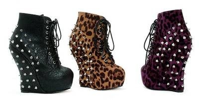   Curve Wedge Spiked Ankle Bootie Boots Bettie Page Shoes 3 Colors