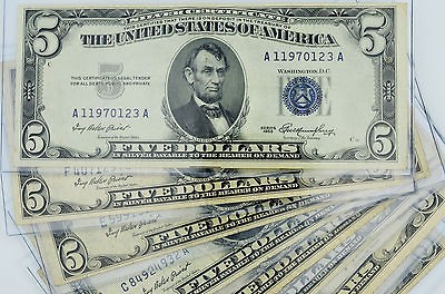   SEAL $5 SILVER CERTIFICATE HIGH GRADE VF CURRENCY BILL w/ BCW HOLDER