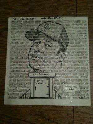 Bill Gallo ORIGINAL Painting Drawing Signed Auto Eddie Mathews Atlanta 