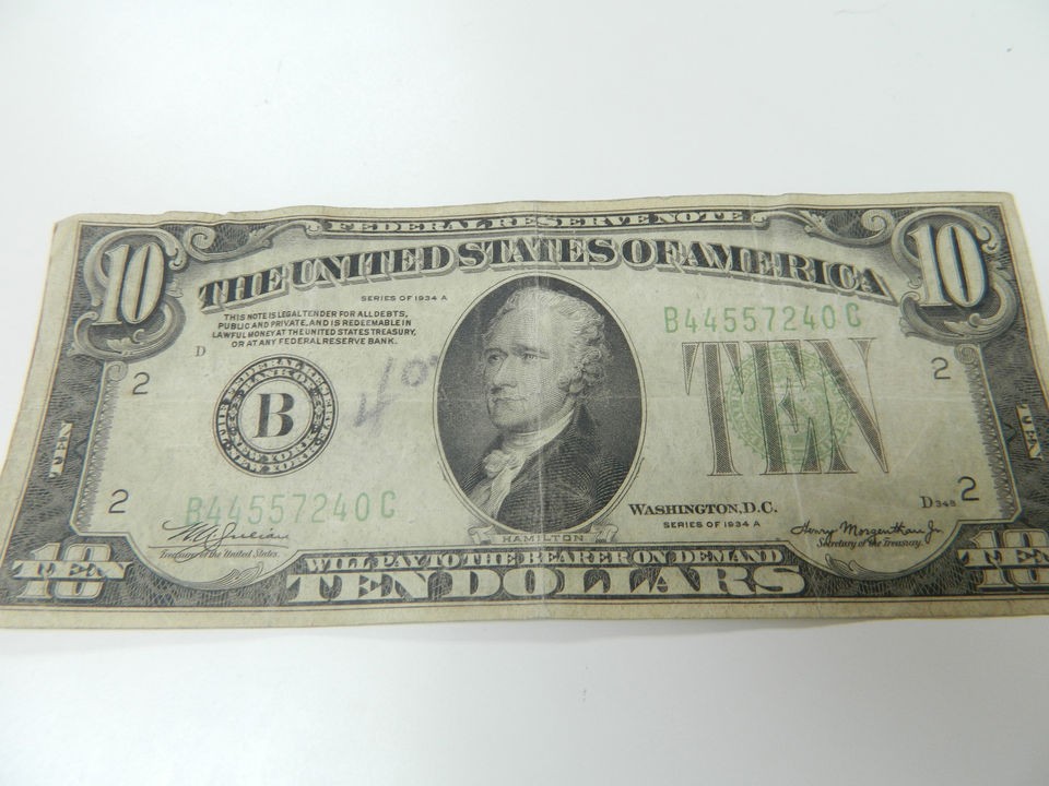 1934 10 dollar bill in Small Size Notes