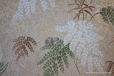 1960s Vintage Wallpaper Green Brown and White ferns on tan background