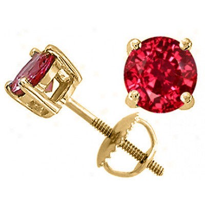 50 CARAT 14K SOLID SCREW BACK YELLOW GOLD ROUND SHAPE RUBY STUD 