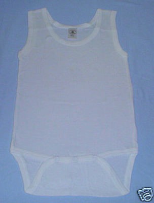   NEW WHITE 6 12M TANK SLEEVELESS ONE PIECE CREEPERS EMBROIDERY BLANK NR