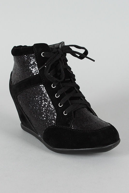 Wild Diva Lounge Bubble 03 Glitter High Top Lace Up Wedge Sneaker