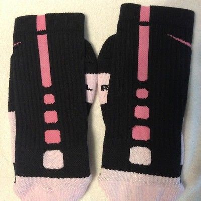 Custom Nike Elite Basketball Socks Black with Pink Stripes Mens Size 