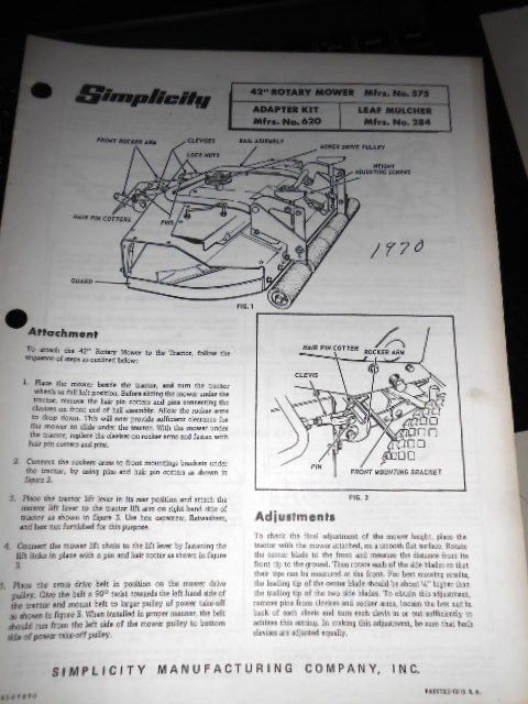 Simplicity Operators Manual 42 Rotary Mower Leaf Mulcher