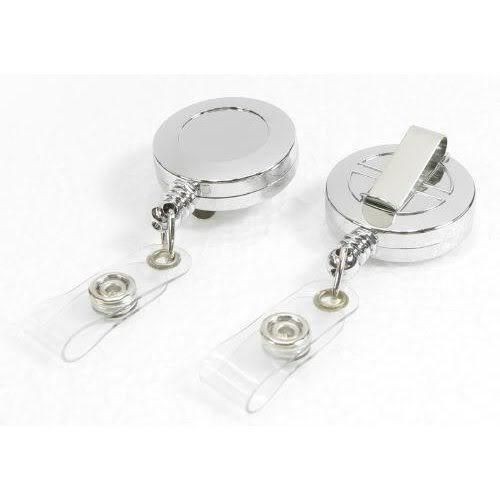 Lot 10 Blank Chrome Retractable ID Badge Card Holder Pull Reel Belt 