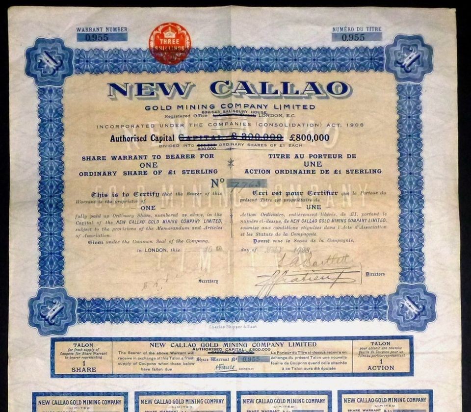 1928 Venezuela New Callao Gold Mining Company