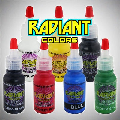 NEW 7 Radiant Colors Tattoo Ink Set 0.5 oz Bottle Kit 100% Authentic 