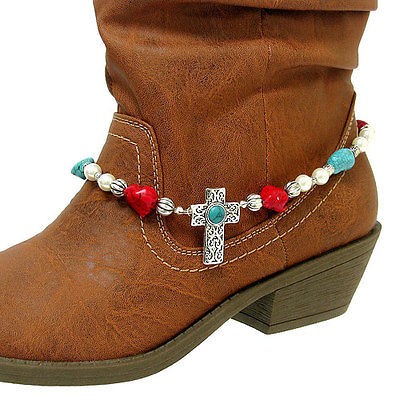   CORAL HEART CROSS WESTERN BOOT CHARM BRACELET ANKLET CHRISTMAS BIN NEW