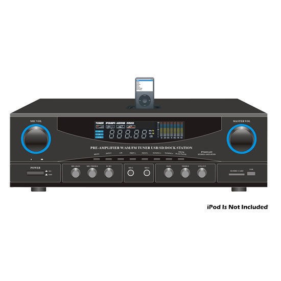   PT4601AIU 800W Stereo AM FM Tuner iPod Docking Station USB/SD Input