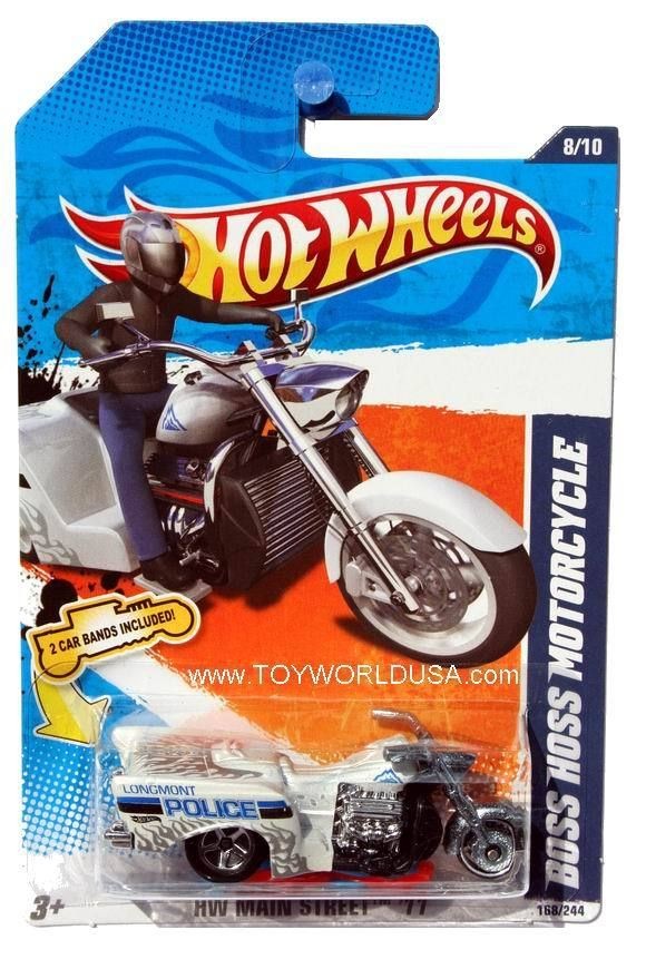   Hot Wheels HW Main Street #168 Boss Hoss Motorcycle white w/car bands