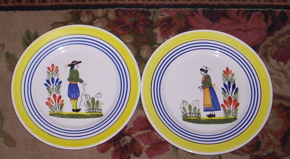 Quimper France Plates Breton Man Woman S/2