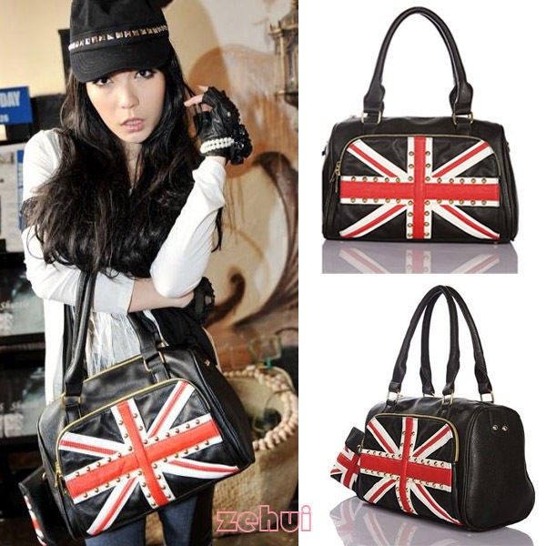   Jack British flag Riet Handbag Shoulder Bag Tote bag Purses Black