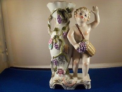 ANTIQUE CAMILLE NAUDOT & CO. PORCELAIN CHERUB BOY WITH GRAPES BY GRAPE 