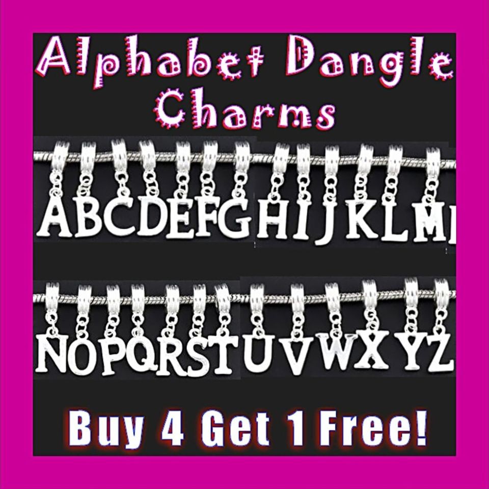   ALPHABET LETTER DANGLE Charm Beads fit Charm Bracelets   5 FOR 4 OFFER