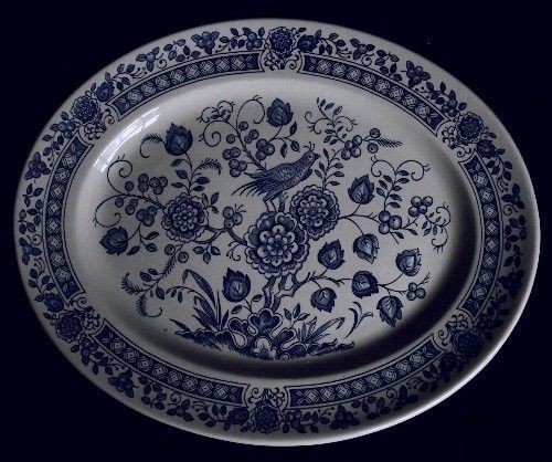 Disc BROADHURST Ironstone B/W FLORAL Bird 12 PLATTER d