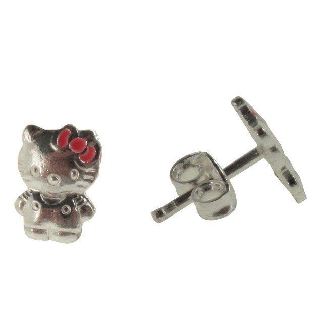   Toddler Baby Infants Hello Kitty Sterling Silver 925 Earrings Pink Bow