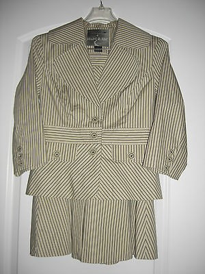 MAC & JAC SEERSUCKER CREAM BROWN SKIRT SUIT SIZE 2 RETAIL $300