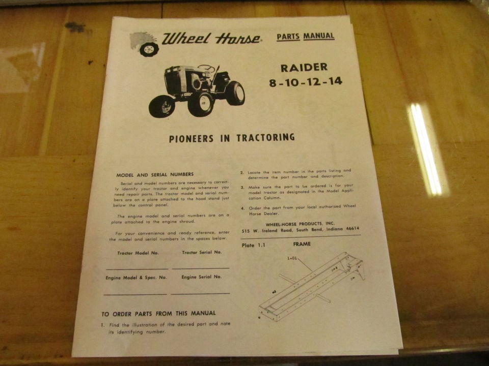 Wheel Horse Raider 8 10 12 14 tractor Parts Manual