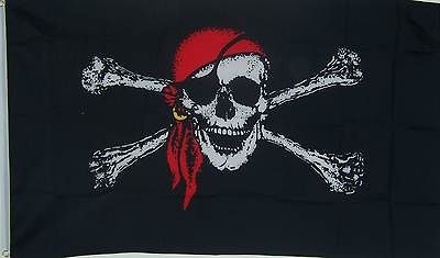 NEW 3ftx5ft RED BANDANA PIRATE BANNER FLAG au