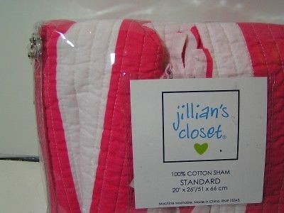 NEW JILLIANS CLOSET WHITE FUCHIA STRIPE COTTON SHAM