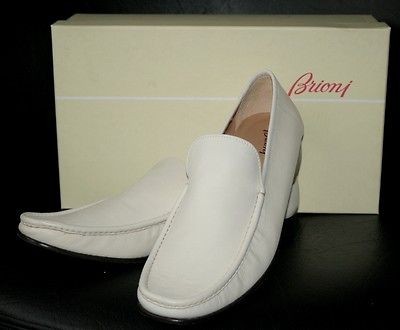 850 NEW BRIONI SILVANO LATTANZI IVORY LEATHER LOAFERS SHOES EU 44.5 