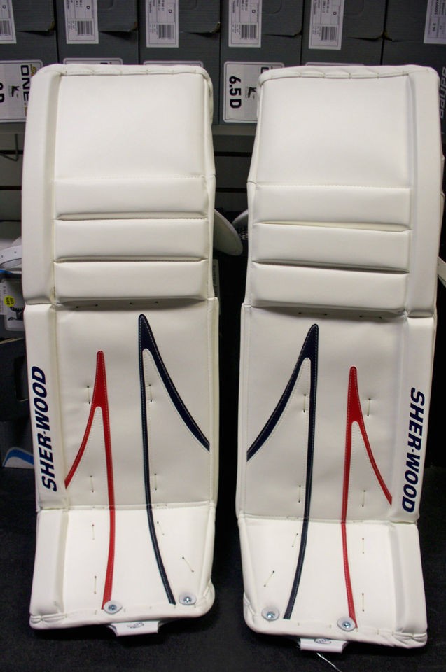 Sherwood T95 Wht/Blue/Red 34+1 Goalie Leg Pads