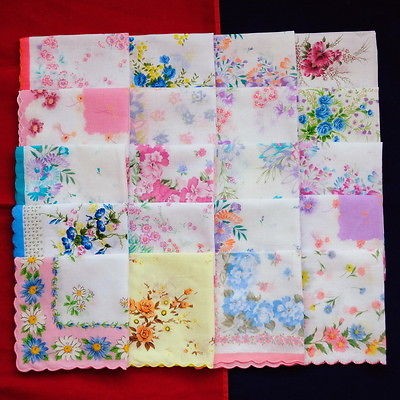 MIXED WHOLESALE LOT ASSORTED WOMEN VINTAGE COTTON HANDKERCHIEF 