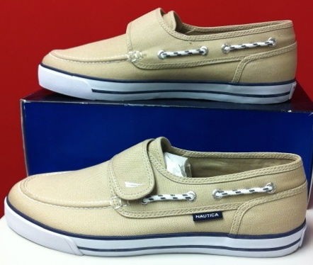 New Nautica Canvas Velcro Khaki Boat Shoes Mens (8 13)