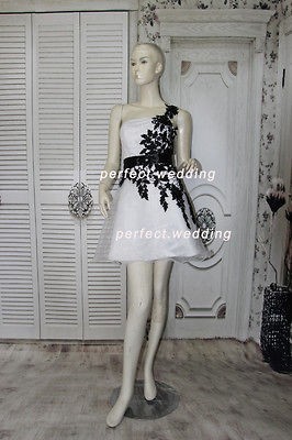 In Stock White Organza Black Lace Short Cocktail dress/Prom gown Sz 6 