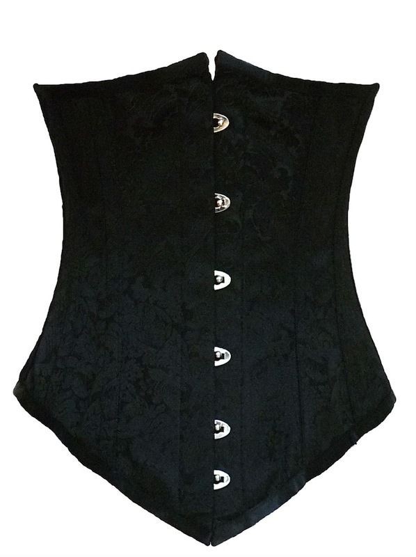 Black Brocade Steel Boned Extra Long Underbust Corset