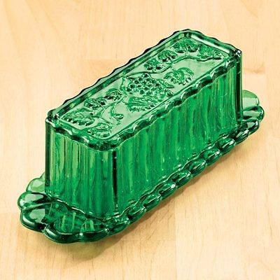 Emerald Green Embossed Grape Butter Dish Retro Depression Style 