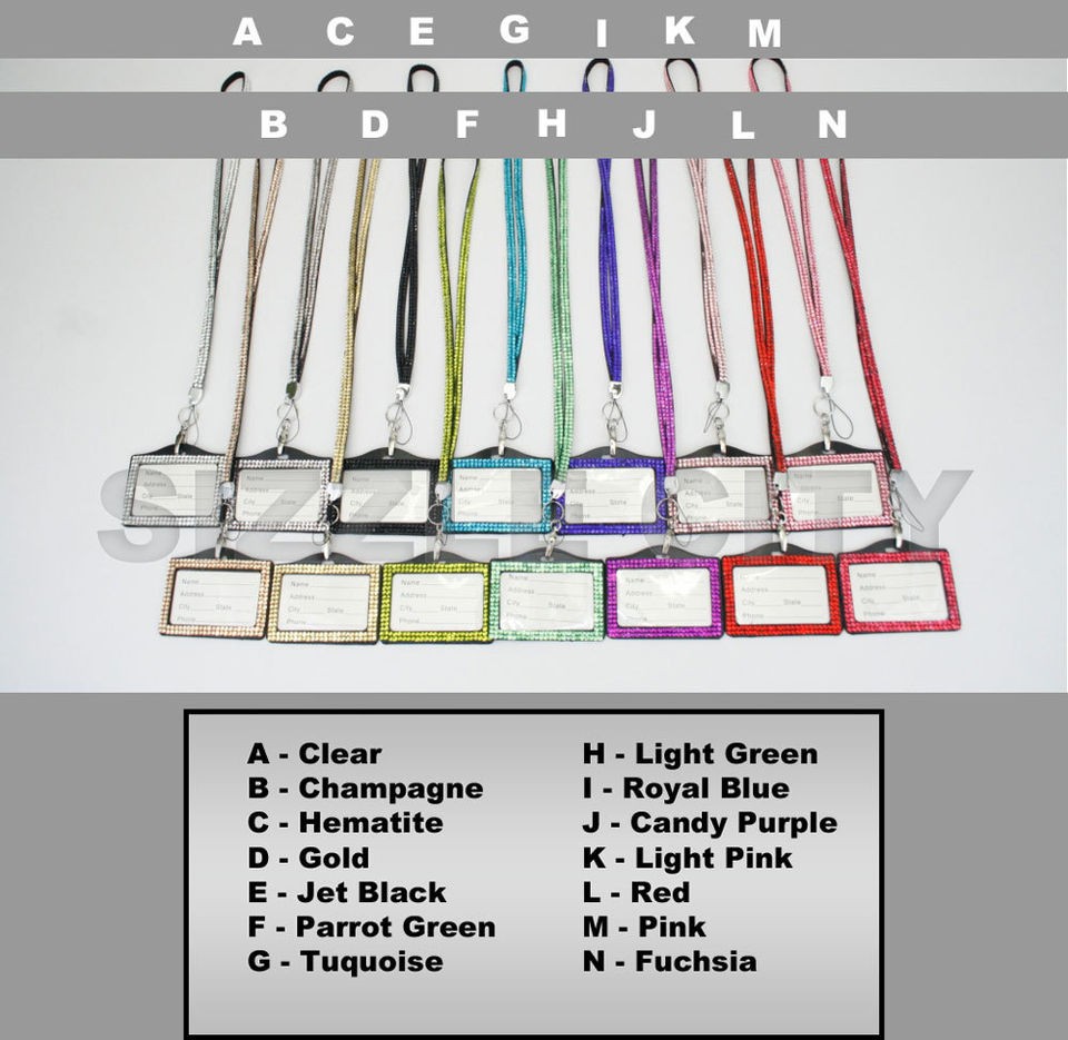 Colored Rhinestone Lanyards with Horizontal ID Badge / Keychain