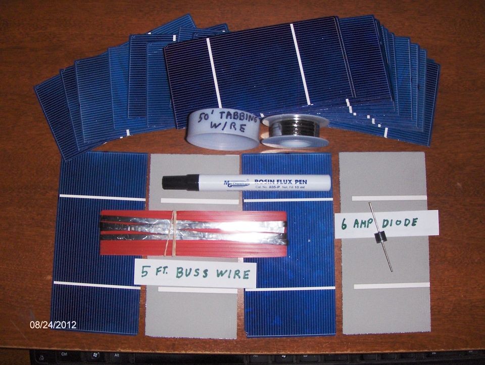 40 3x6 CELLS (2 WATT EA.) TABBING+BUSS WIRE,DIODE,FLU​X PEN SOLAR 