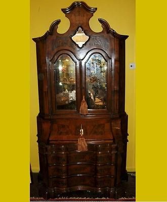 Mid Century Replica Burl Wood Secretary Amoire with Drop Down Desk