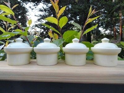 Set of 4 FD CHAUVIGNY FRANCE POTTERY MINI TUBS, POTS, BOWLS w LIDS 