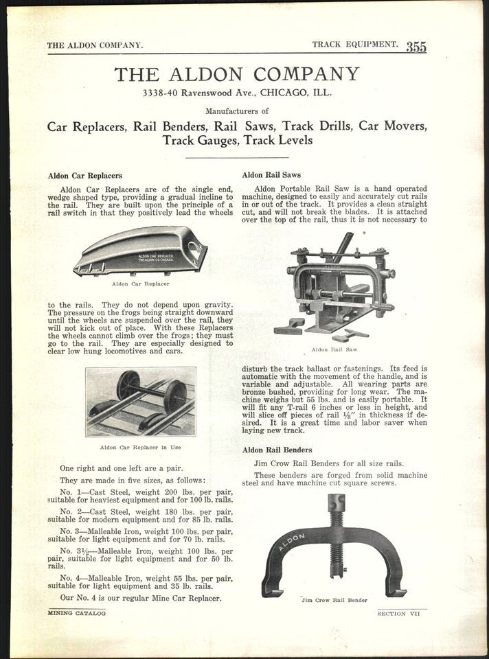 1922 AD Aldon American Car Foundry Ore Cars Baker Coal Mine Mining