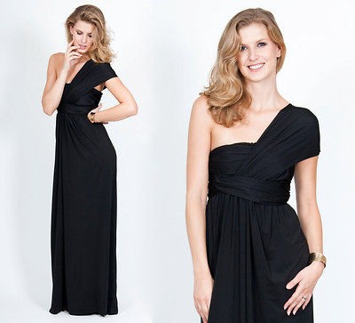 NEW Womens Black Grecian Ruched Sleeveless Cocktail Maxi Party Gown 