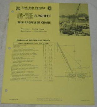 Link Belt Flysheet 1973 UC 78B Crane Specs Brochure