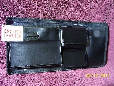 NEW BLACK LEATHER AUTO VISOR VALET SUN VISOR ORGANIZER MINT COND 