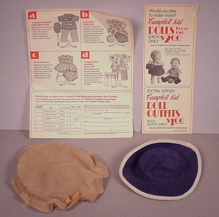 Vintage Campbell Soup Kids Colonial Hats for 10 Dolls & toy 