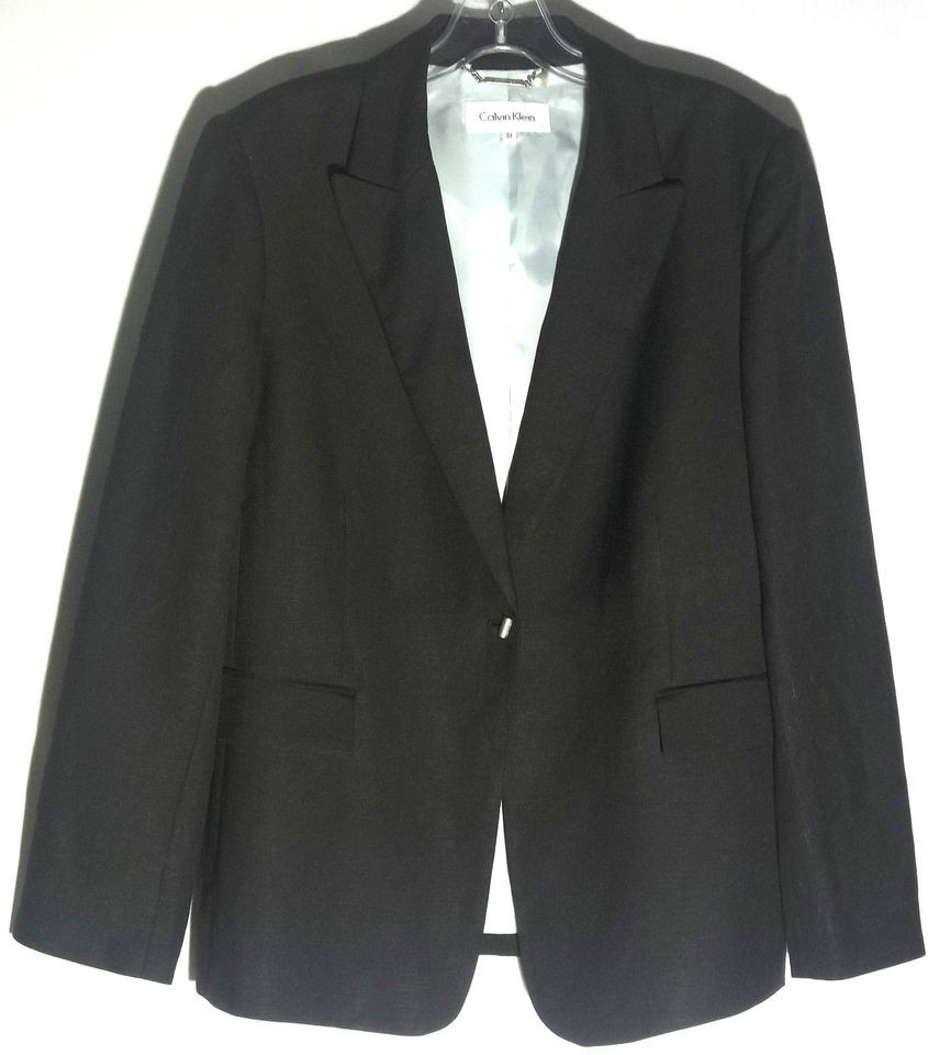 CALVIN KLEIN Black Jacket / Blazer   Stamped Pewter Geometric Buttons 