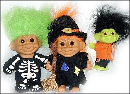 Russ HALLOWEEN TROLLS LOT Witch Skeleton & Baby Frankenstein NEW old 