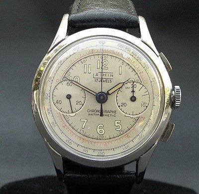 50s Vintage LATHIN 17J (Landeron 51) CHRONOGRAPH SWISS LARGE MEN 