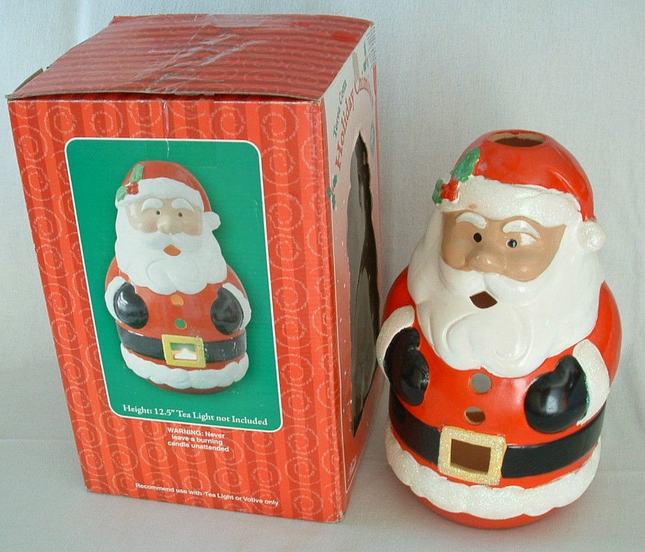 SANTA CLAUS Christmas CHIMINEA Candle Holder Tealight TERRA COTTA 