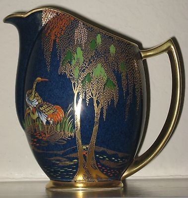 Carlton Ware New Storks Pitcher Cobalt Royale Blue Heavy Enamel Gold 