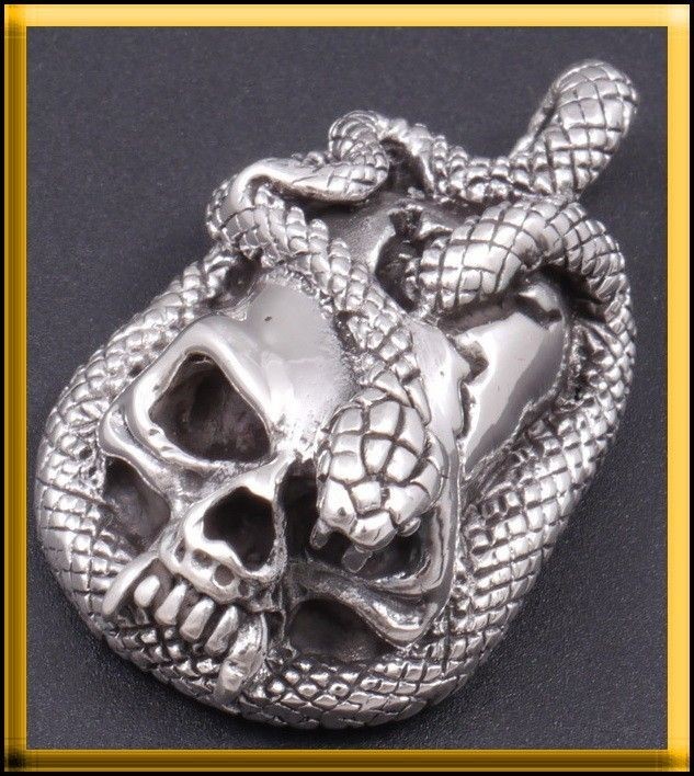 925 STERLING SILVER HUGE VAMPIRE SKULL SNAKE PENDANT